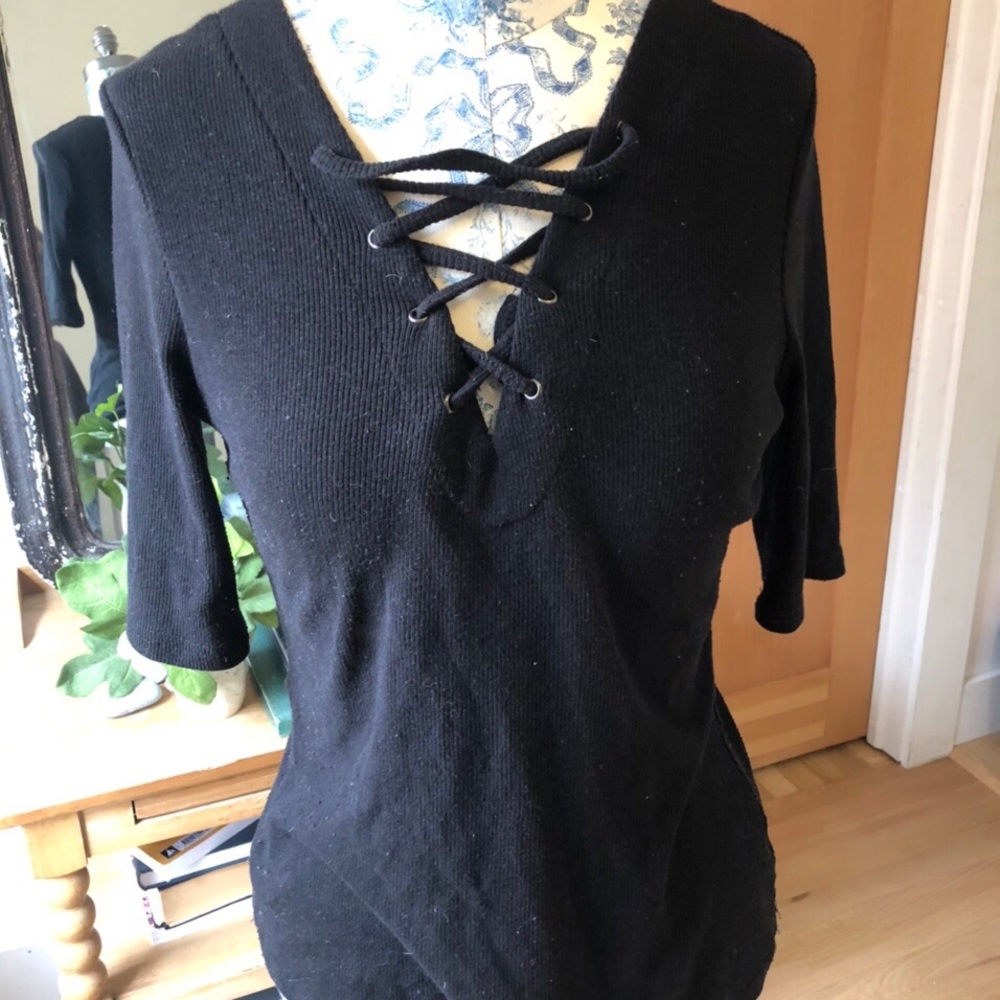 Black V Neck Cross Shirt